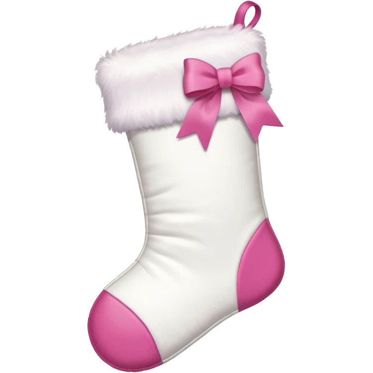 CHRISTMAS WHITE AESTHETIC STOCKING WITH A PINK BOW AT THE TO[ emoji
