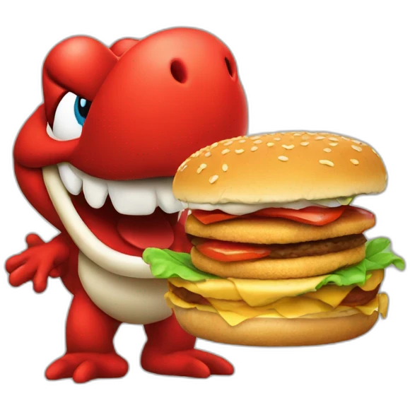  re create red Yoshi eating burger emoji