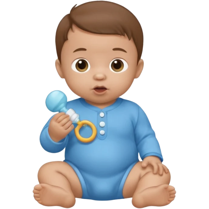 A cartoon baby with light skin, small tuft of hair, wearing a baby outfit, holding a pacifier, front-facing emoji