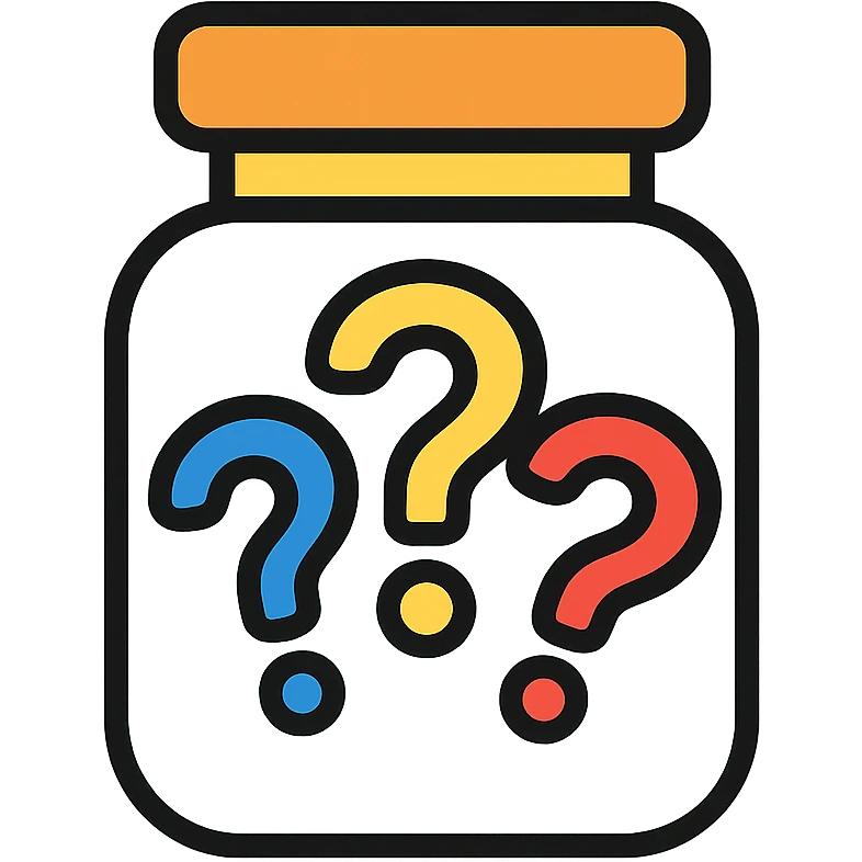 glass jar filled with question marks, color outline icon style emoji