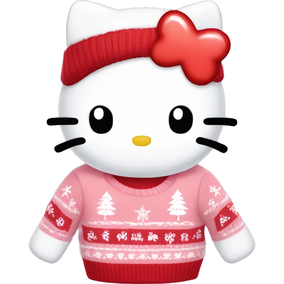 Hello kitty with a red and white Christmas sweater holding a light pink heart  emoji