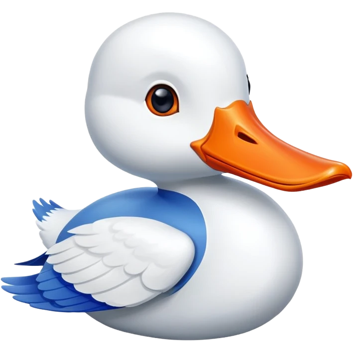 A blue and white airplane body with a white goose head with orange bill replacing the nose of the plane emoji
