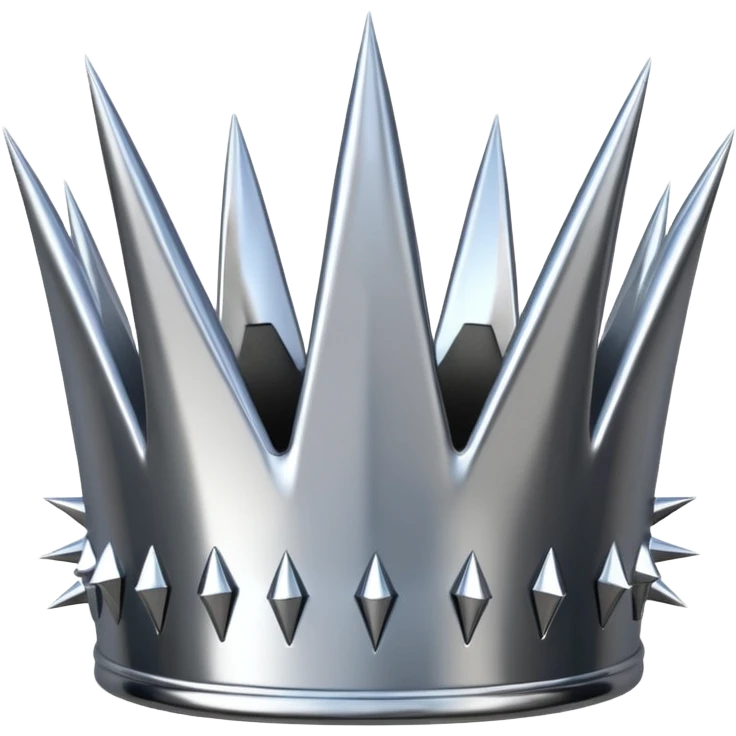 A spiked crown emoji made of silver chrome, sharp yet rounded metallic spikes, glossy reflections, aggressive luxury swag aesthetic, iOS emoji style, centered, clean white background emoji