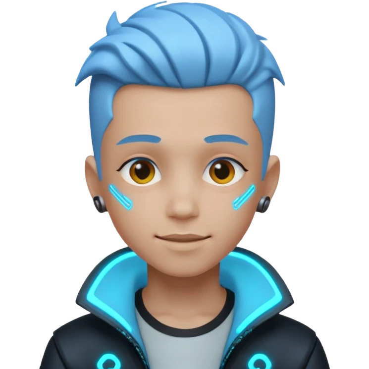 boy neon cyberpunk light blue happy emoji