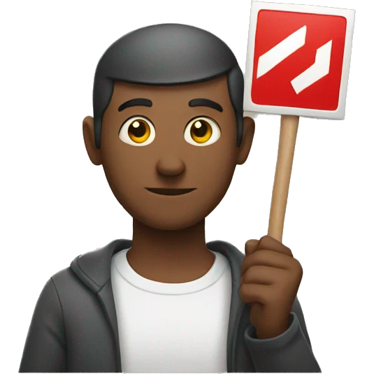 Man holding sign with a red L on it emoji