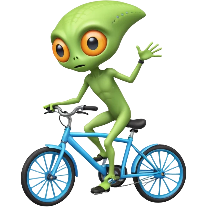 one-eyed alien riding a bicycle, large single eye, colorful skin, funny balance pose, cute sci-fi style, 3D cartoon, mobile game icon style, clean background, no text, no watermark
 emoji