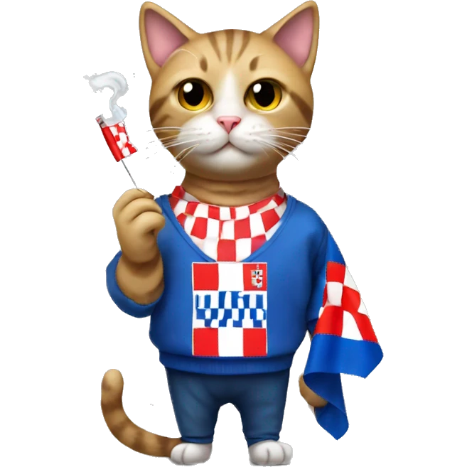 cat holding a croatian flag while smoking a cigarette  emoji