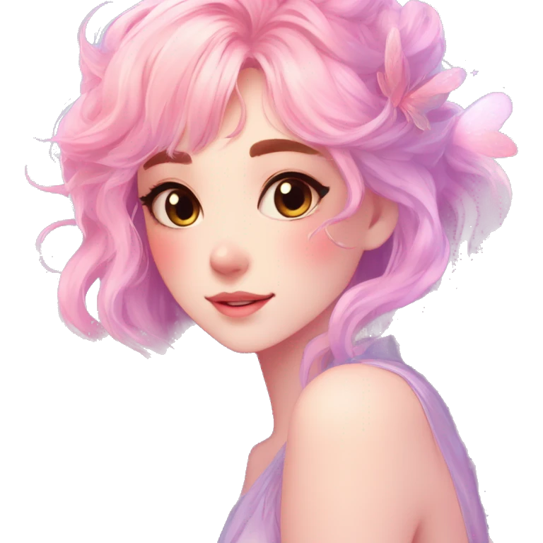 Gorgeous Beautiful Blushing Petite Colorful-Shiny-Pastel-Fairy-Soarkle-Anime-Lady with beautiful gradient pastel hair aesthetic emoji