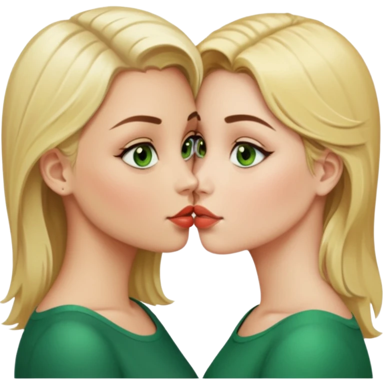 lesbians one blonde with brown eyes and one brunette with green eyes kiss emoji