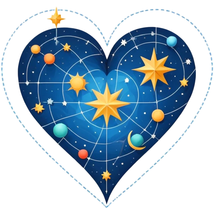 Celestial folded map with constellation heart patterns connecting like stars, cosmic exploration of love and attraction emoji
