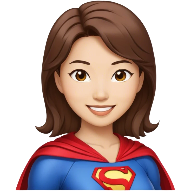 Asian superhero wife with brown hair light skin smiling emoji