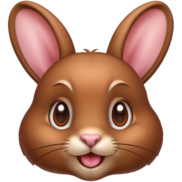 Cinematic Cute Brown Rabbit Portrait Emoji, Head tilted playfully and inquisitively, featuring a glossy, velvety brown fur with perky ears, round, sparkling brown eyes filled with curiosity, Simplified yet irresistibly adorable features, highly detailed, glowing with a warm, friendly glow, high shine, affectionate and lively, stylized with a touch of whimsy, bright and endearing, soft glowing outline, capturing the essence of a mischievous yet loving bunny, so playful it feels like it could hop out of the screen and into your arms! emoji