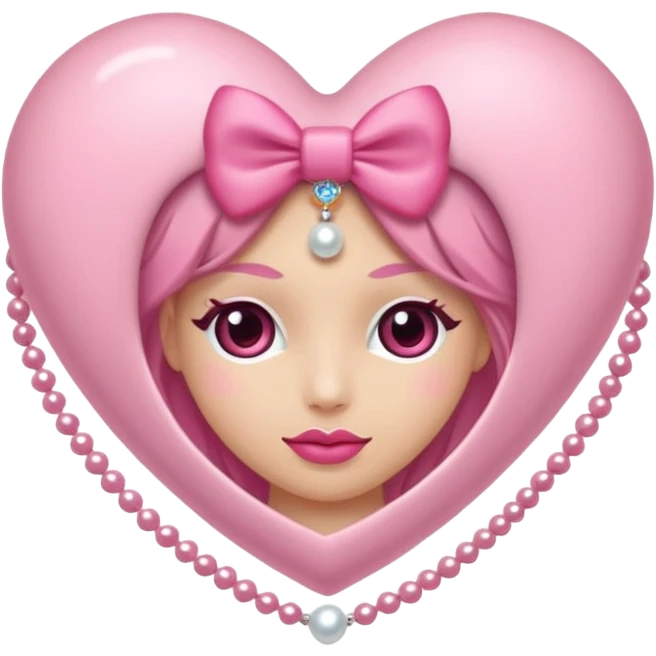 corazón coquette, decorado con perlas y lazo rosa, muy femenino emoji