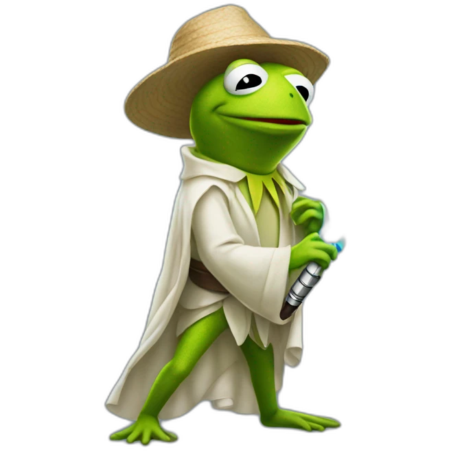 Kermit the frog holding a lightsaber emoji