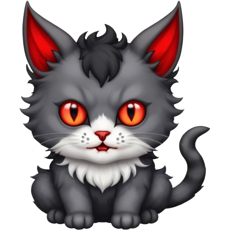 dark blackish grey and white horned devil satan kitten emoji
