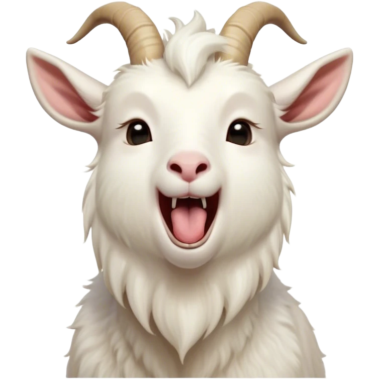 Cinematic Cute Yawning White Goat Portrait Emoji, Head tilted slightly with a dramatic, wide-open yawn, showcasing a soft, downy white fur with delicate horns and gently drooping ears, round eyes barely open in drowsy contentment, Simplified yet irresistibly adorable features, highly detailed, glowing with a soft, cozy glow, high shine, relaxed yet expressive, stylized with a touch of whimsy, bright and endearing, soft glowing outline, capturing the essence of a sleepy yet affectionate goat, so drowsy it feels like it could stretch out of the screen and curl up for a nap! emoji