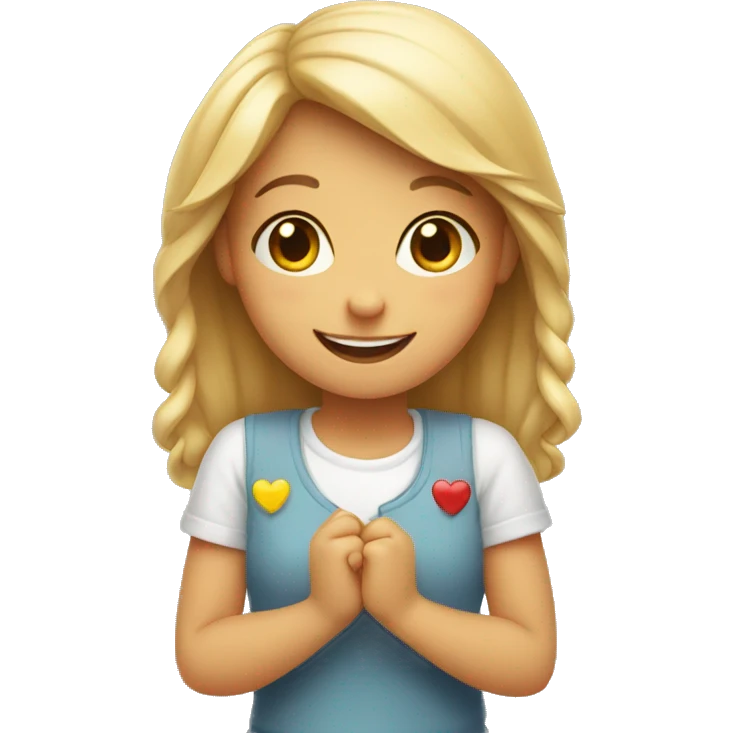 smiling girl with heart hands emoji