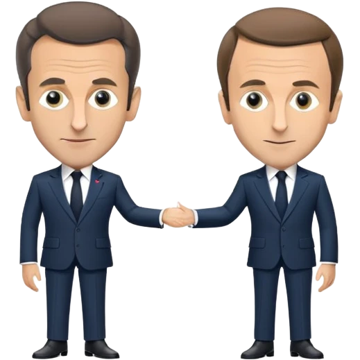 figures of Nicolas Sarkozy and Emmanuel Macron standing side by side, both with oversized heads and small bodies, wearing suits, highly recognizable faces, simplified details emoji
