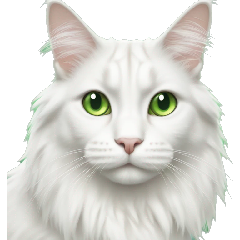 White Mainecoon  cat with green eyes emoji