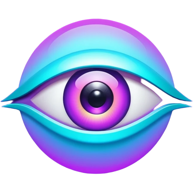 futuristic minimalistic glowing eye symbol, purple and cyan gradient glow, representing vision and future, dark background, 1:1 aspect ratio, no face emoji