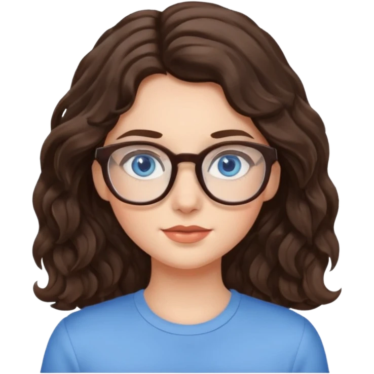 Fille brune cheveux ondulés yeux bleus lunettes emoji