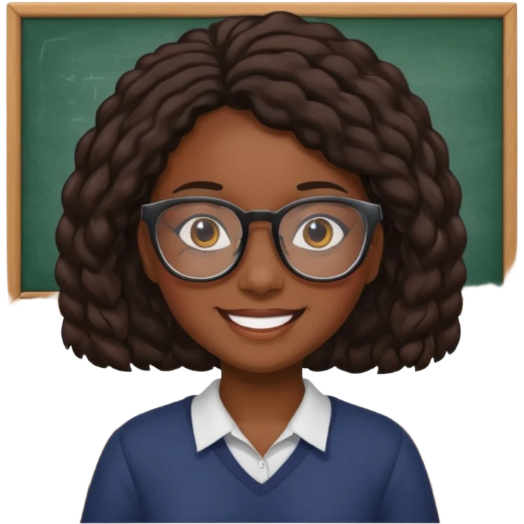 black girl emoji with glasses smiling in a classroom emoji