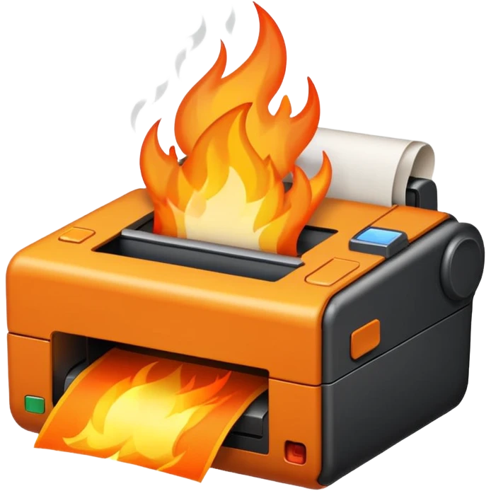 una impresora escupiendo fuego emoji
