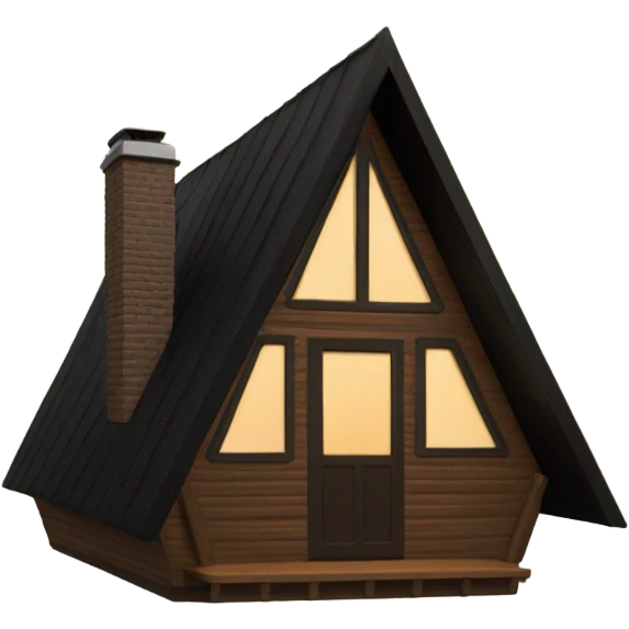 Brown A-Frame Cabin with black roof and glowing windows emoji