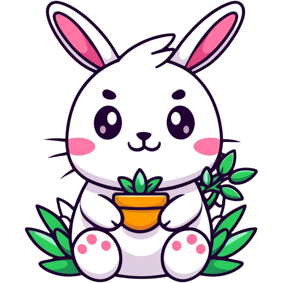 Kawaii bunny plant dragon with tiny spikes, extremely cute, giant sparkly eyes, blushing cheeks, pastel colors, small mouth, adorable expression emoji