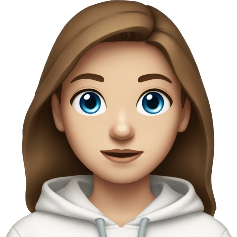 Really beautiful Brown hair blue eyes teenager in a white hoodie. Eye lashes  emoji