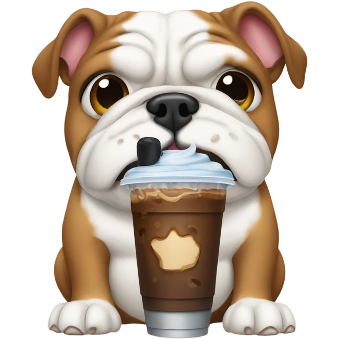 Bulldog drinking iced coffee emoji