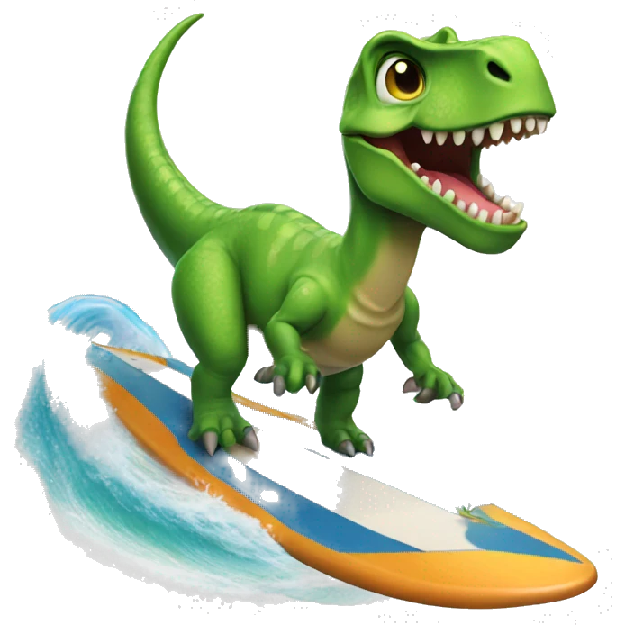 Dinosaur riding a surfboard emoji