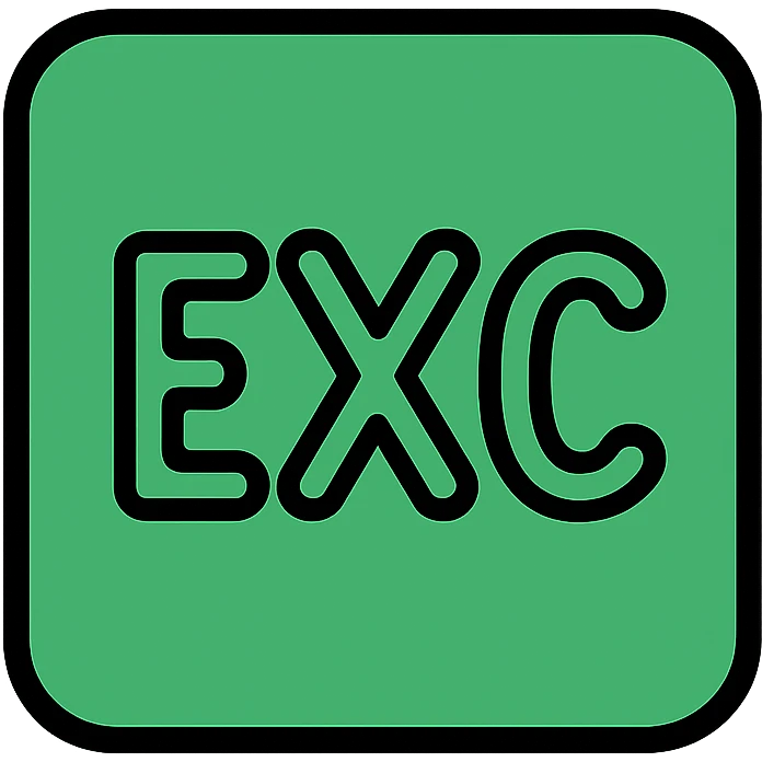 green background, square box, 'EXC' text in a playful font, visually prominent emoji