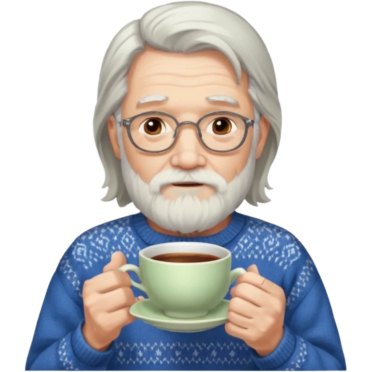 Bearded elderly with teacups long hair emoji