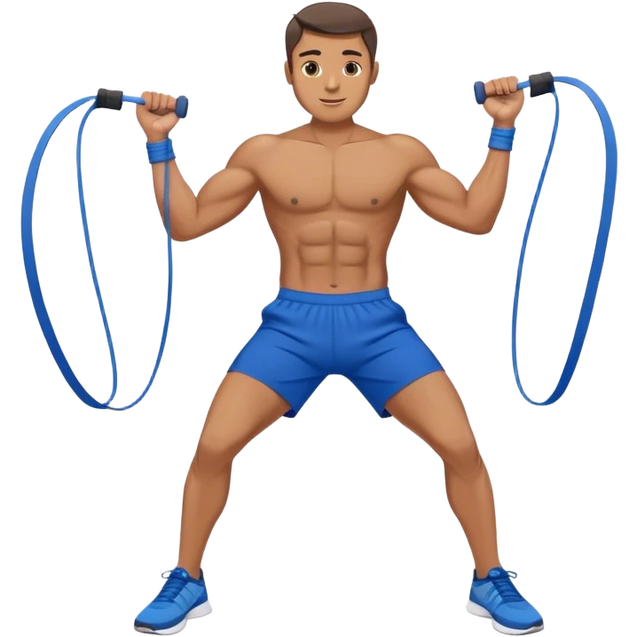 fit man with blue shorts resistance bands exercises emoji