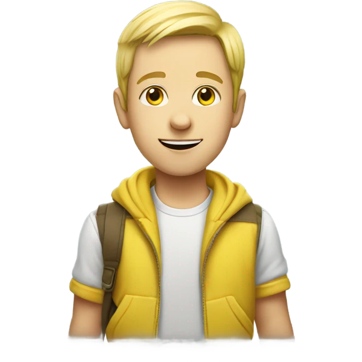 casual portrait of a boy with banana emoji
