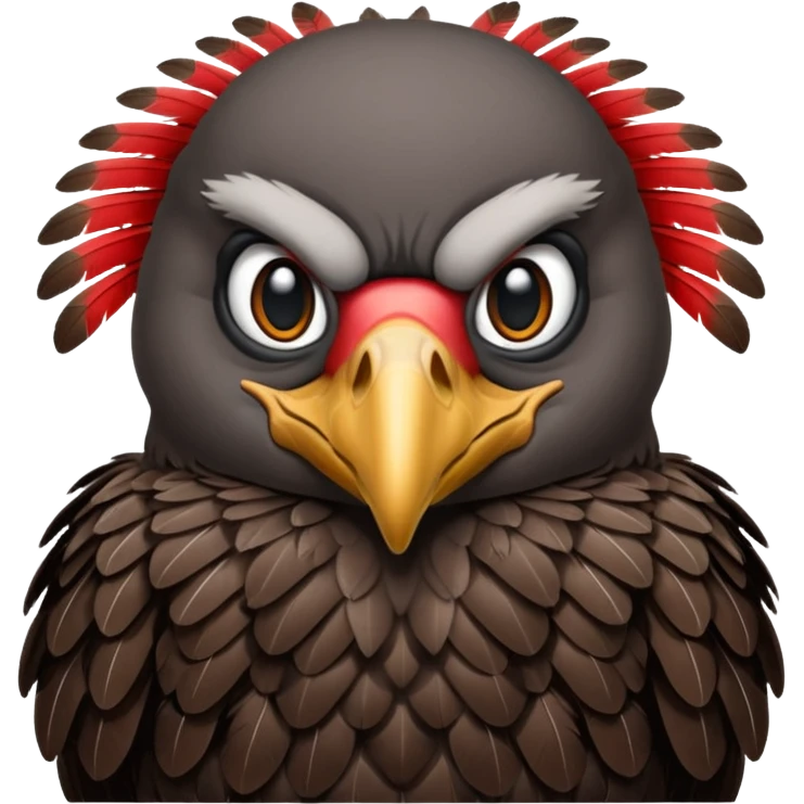 Mature vulture with black and red feathers looking towards the center of the image. emoji