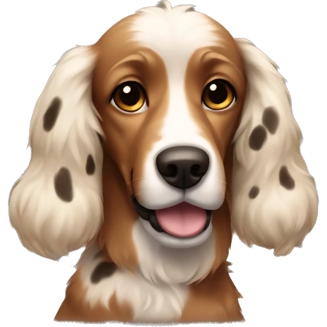 Brown dog with black spots and long fluffy ears ( no white) emoji