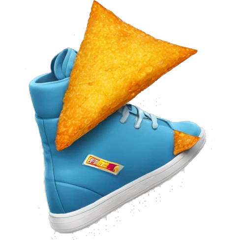 un sachet de Doritos qui porte des chaussures jaunes emoji