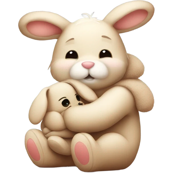 Bunny hugging teddy bear emoji