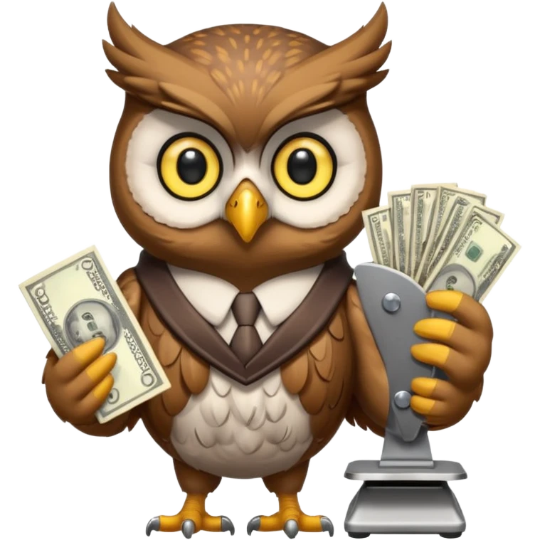 holding money and scale mascot owl emoji