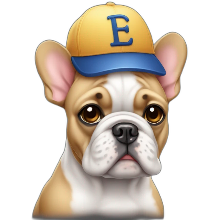 Bouledogue français avec une casquette emoji