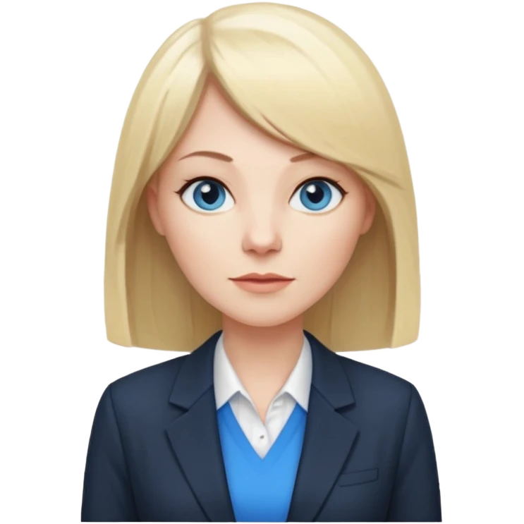 40 yr old white woman, pale skin, long straight blond hair parted in center, blue eyes, bangs, clothes for office emoji