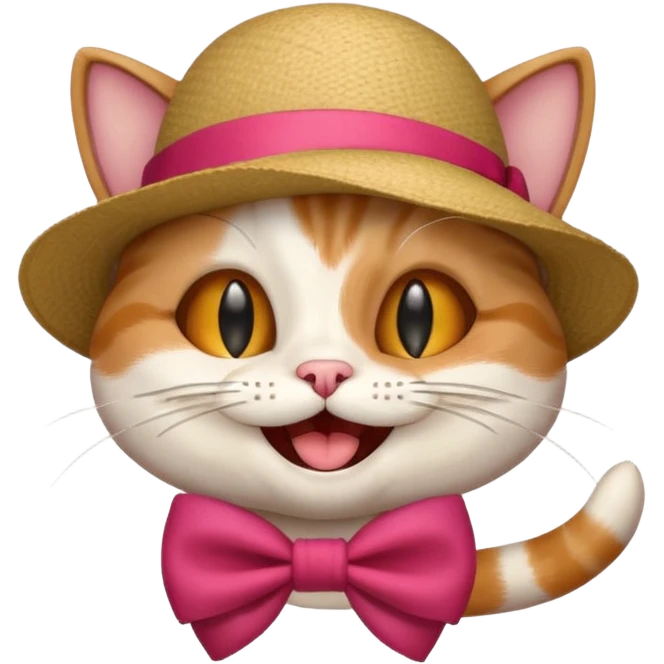 Cat with a laughing face and a bow and hat emoji
