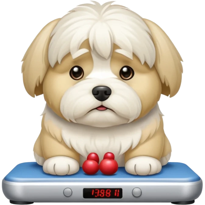 Fat white havanese dog frowning on a scale  emoji