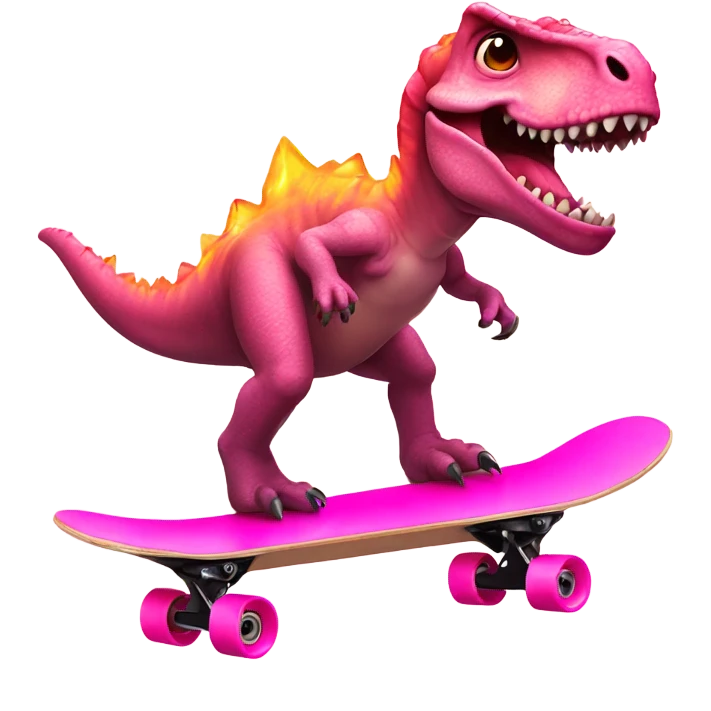 Dinosaur riding a pink skateboard on fire  emoji