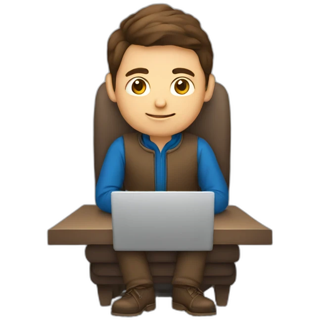 Brown hair male Developer sitting with a computer emoji