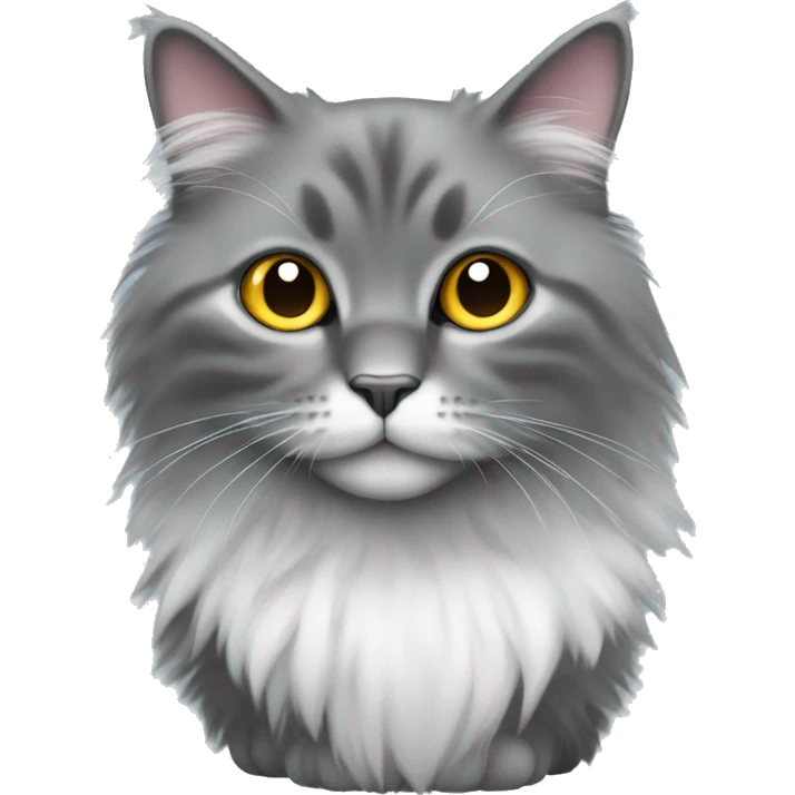 standing on all 4 feet: grey fluffy cat, white belly, black feet emoji