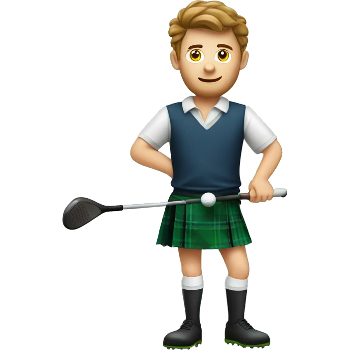 Short Scottish man in kilt playing golf  emoji