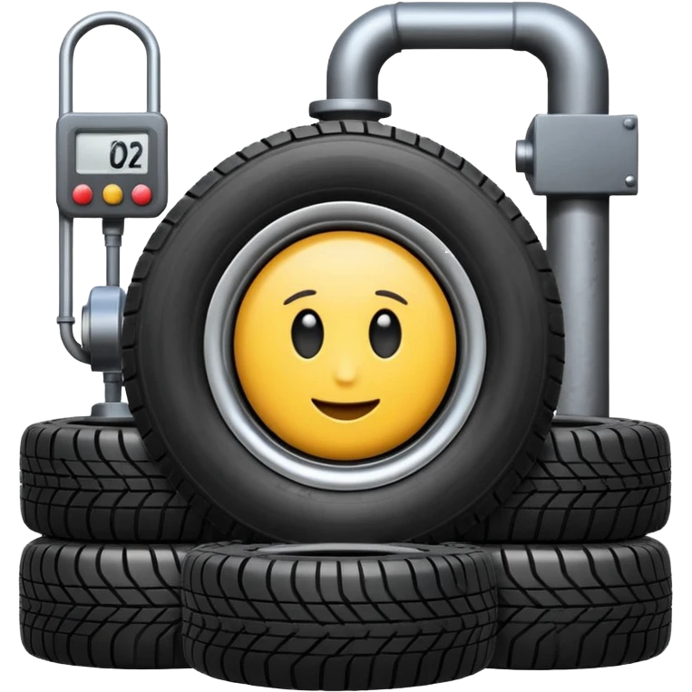 please draw me a emoji of tire - inside the manufacturing factory - getting inspected by machine emoji
